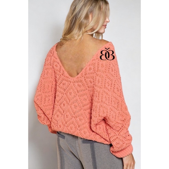 POL Light Coral Chenille Diamond Patterned Textured Knit Sweater - Picture 5 of 11